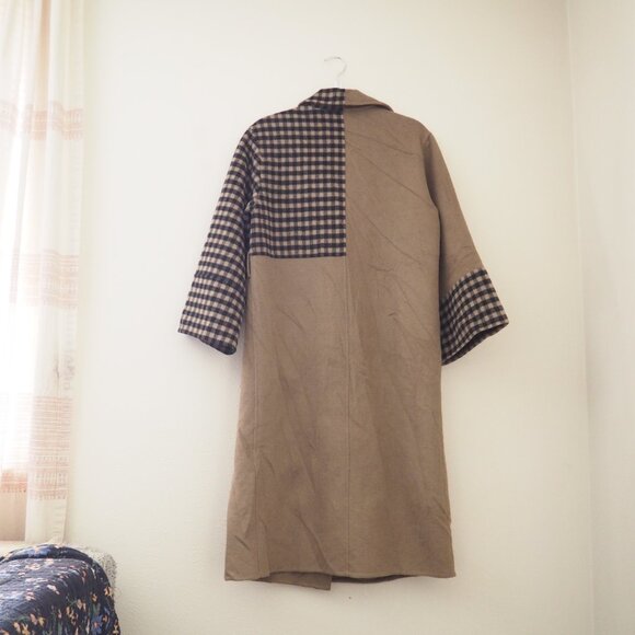 Nwt Quaint Josephine Double Breasted Khaki Patchwork Check Coat sz xs - Picture 9 of 10